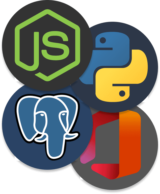 Node.js, Python, Postgres, Office 365